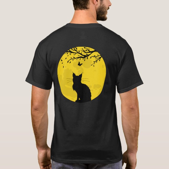 Camiseta de la luna amarilla del gato negro (Reverso)