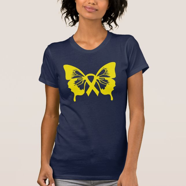 Camiseta de la mariposa del amarillo del cáncer de (Anverso)