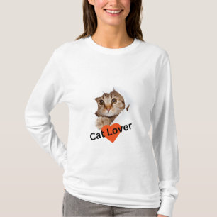 Camiseta de la mujer amante del gato de la manga c