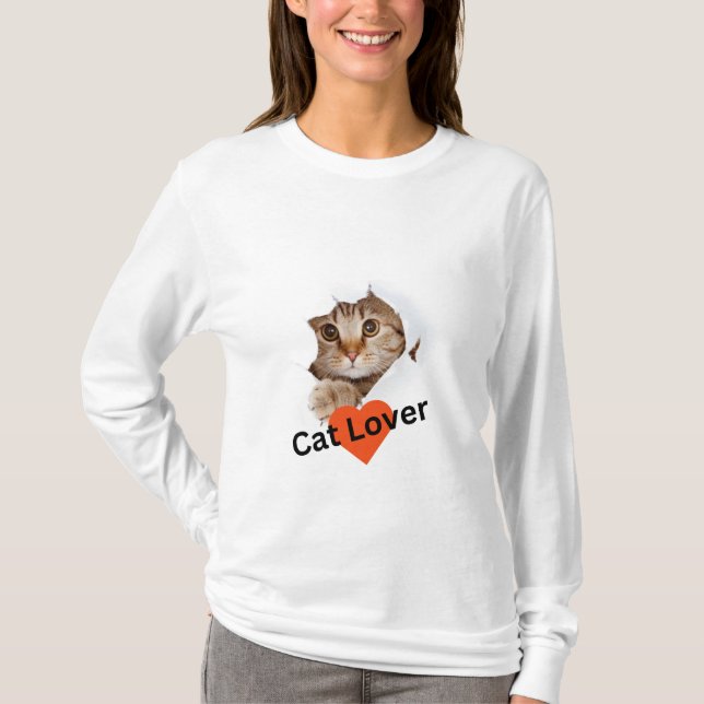Camiseta de la mujer amante del gato de la manga c (Anverso)