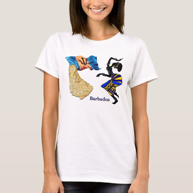 CAMISETA DE LA MUJER DE BARBADOS CON EL MAPA Y LA (Anverso)
