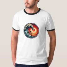 Camiseta de la ola de sol del surfista