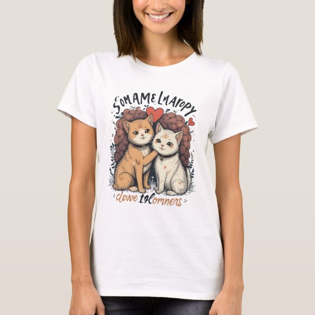 Camiseta de la pareja del gato Cute Romántico Kitt (Anverso)
