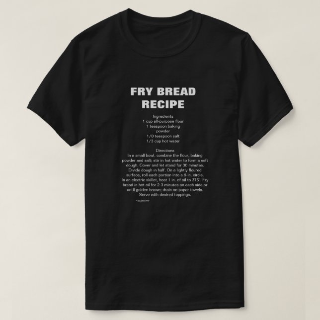 Camiseta de la receta del pan frito para hombres,  (Diseño del anverso)
