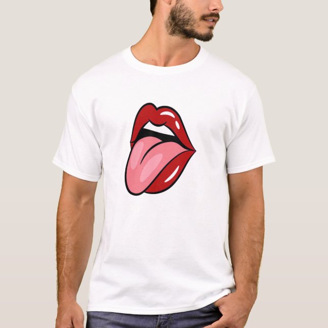 Camiseta De la roca y del rollo de la lengua labios hacia (Anverso)