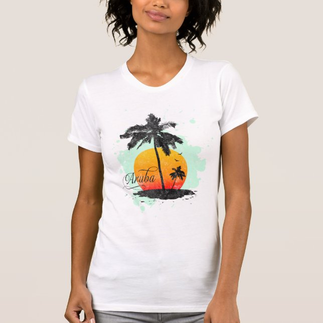 Camiseta de la silueta de la palmera de Aruba (Anverso)