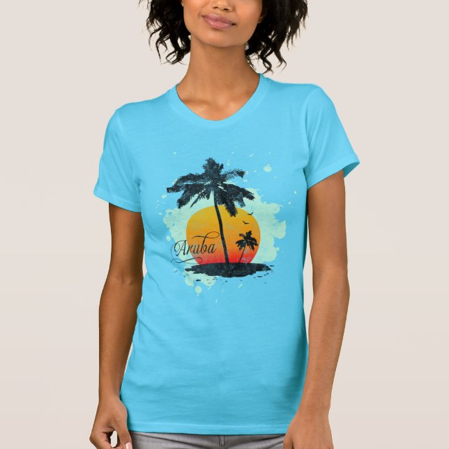 Camiseta de la silueta de la palmera de Aruba (Anverso)