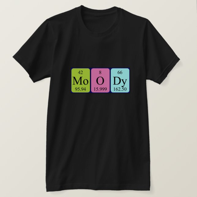 Camiseta de la tabla periódica de Moody (Anverso del diseño)