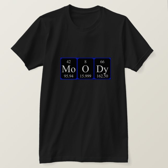 Camiseta de la tabla periódica de Moody (Anverso del diseño)