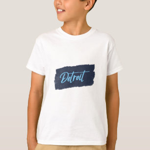Camiseta de la tipografía azul manuscrita de Detro