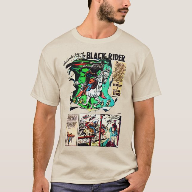Camiseta de la tira cómica retro del piloto negro (Anverso)