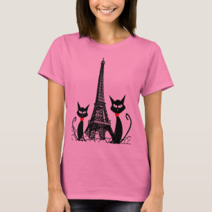 Camiseta de la torre Eiffel y de los gatos negros