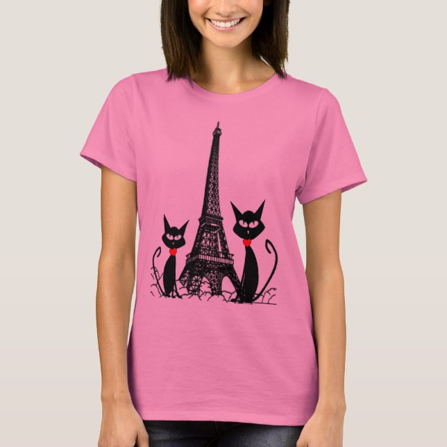 Camiseta de la torre Eiffel y de los gatos negros (Anverso)