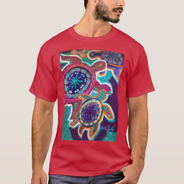 Camiseta de la tortuga con arte aborigen original (Anverso)