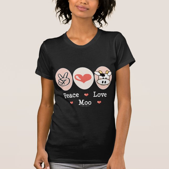 Camiseta de la vaca del MOO del amor de la paz (Anverso)