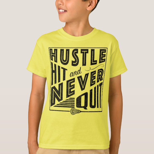 Camiseta de LaCrosse, prisa golpeada nunca (Anverso)