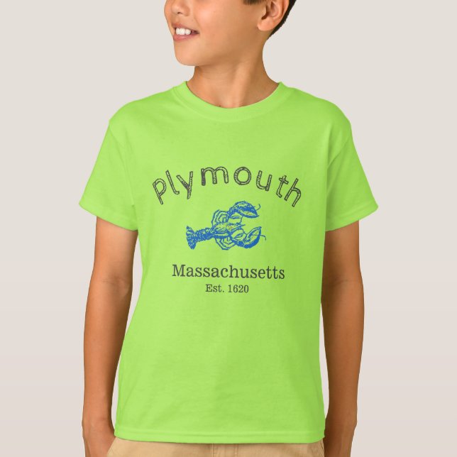 Camiseta de langosta azul Plymouth Massachusetts,  (Anverso)