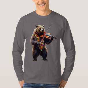Camiseta De Larga Manga Violinista De Oso Encantad