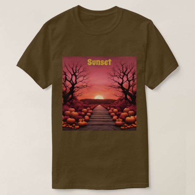 Camiseta de las calabazas del atardecer de otoño (Diseño del anverso)