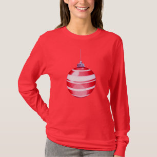 Camiseta de las damas adornadas de Navidad roja