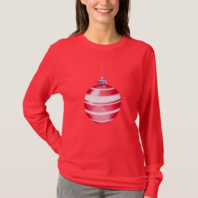 Camiseta de las damas adornadas de Navidad roja (Anverso)