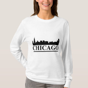 Camiseta de las damas de Chicago Skyline Long Slee