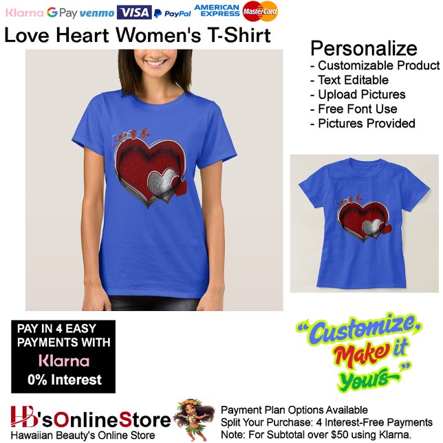 Camiseta de las mujeres azul profundas del corazón (Love Heart Women's T-Shirt with Blue Background.)