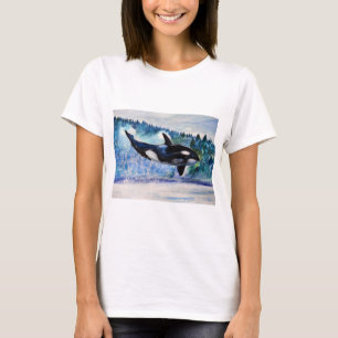 Camiseta de las mujeres con acuarela orca libre y