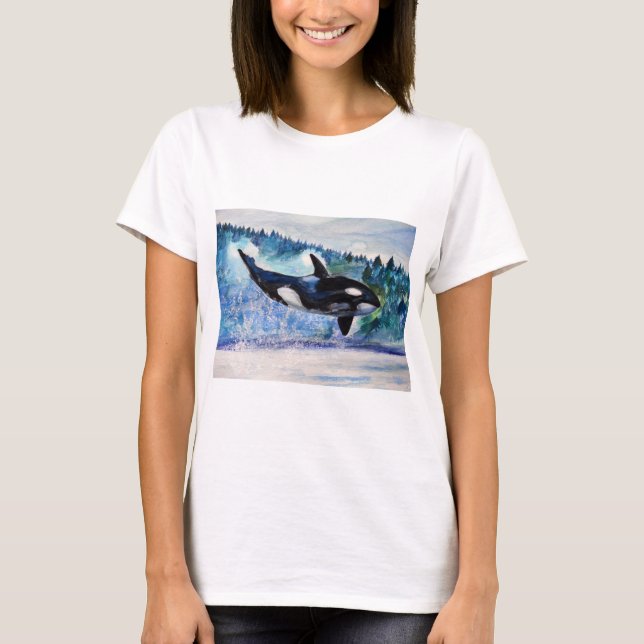 Camiseta de las mujeres con acuarela orca libre y  (Anverso)