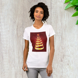 Camiseta de las mujeres del árbol de Navidad dorad