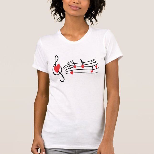 Camiseta de las notas musicales del corazón del (Anverso)