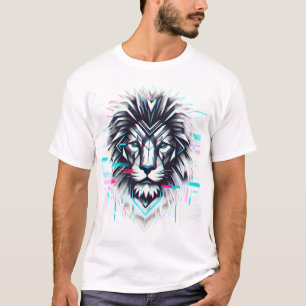 Camiseta de león geométrica audaz con efecto Glitc