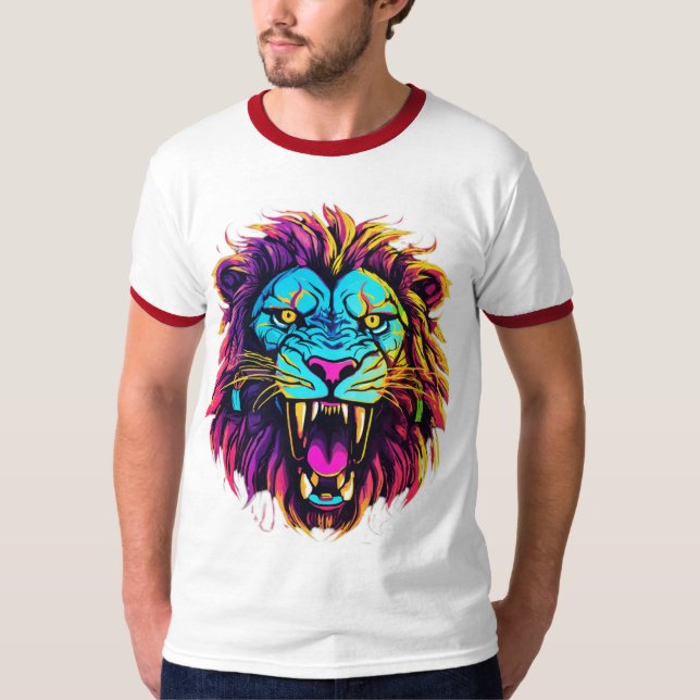 Camiseta de león geométrica - Diseño audaz y vibra (Anverso)