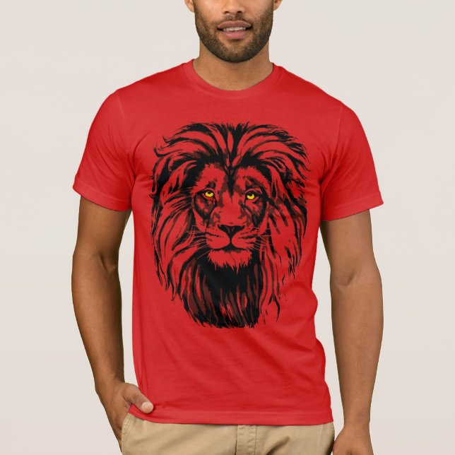 Camiseta de León Rojo | Dibujo de León colorido (Anverso)