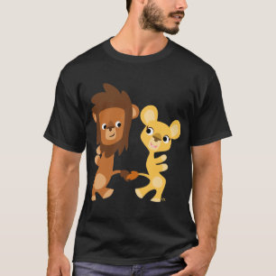 Camiseta de león y leona de dibujos animados baila