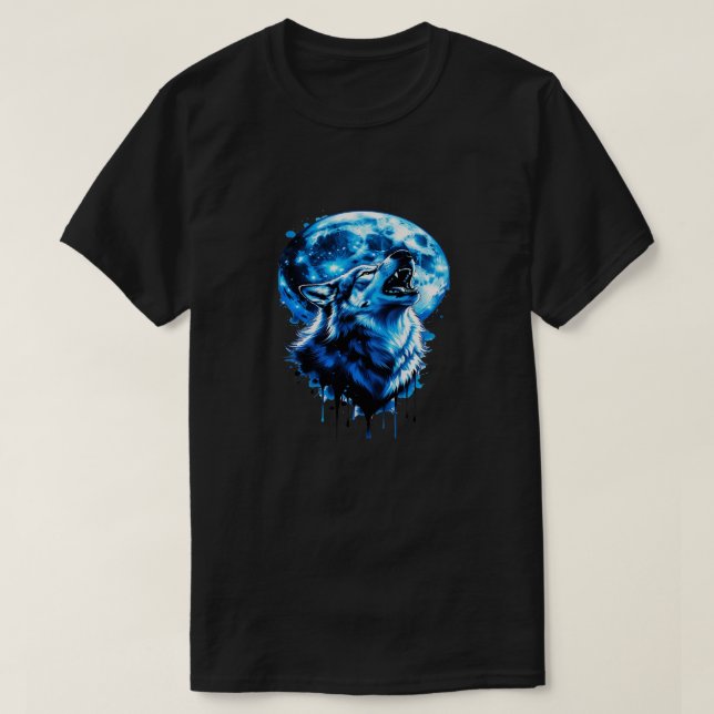 Camiseta de lobo aullando a la luna — Blue Ink Dre (Diseño del anverso)