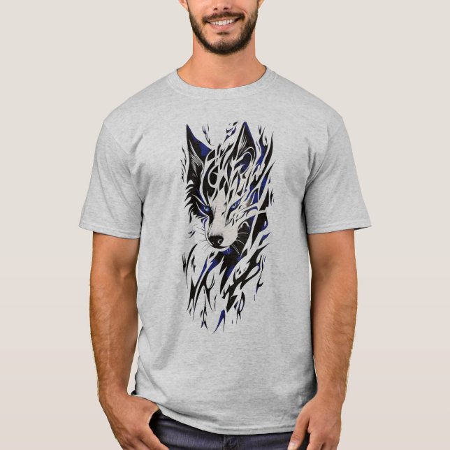 Camiseta de lobo de llama tribal - energía monocro (Anverso)