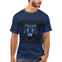 Camiseta de lobo geométrico azul neón