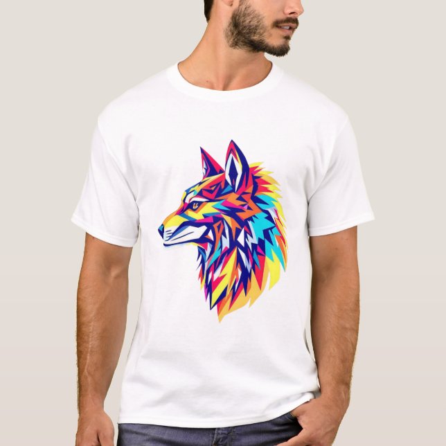 Camiseta de lobo geométrico colorido (Anverso)
