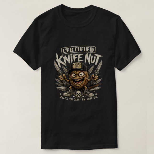 Camiseta de loco de cuchillos certificado (Diseño del anverso)