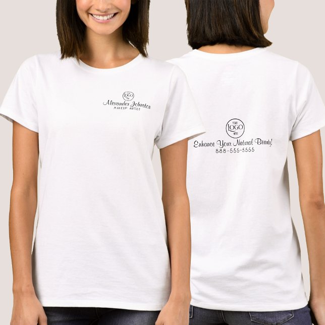 Camiseta de logo empresarial con nombre de emplead (Black & White Employee Name Business Logo T-Shirt)