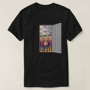Camiseta de los amigos de Johnny en la puerta