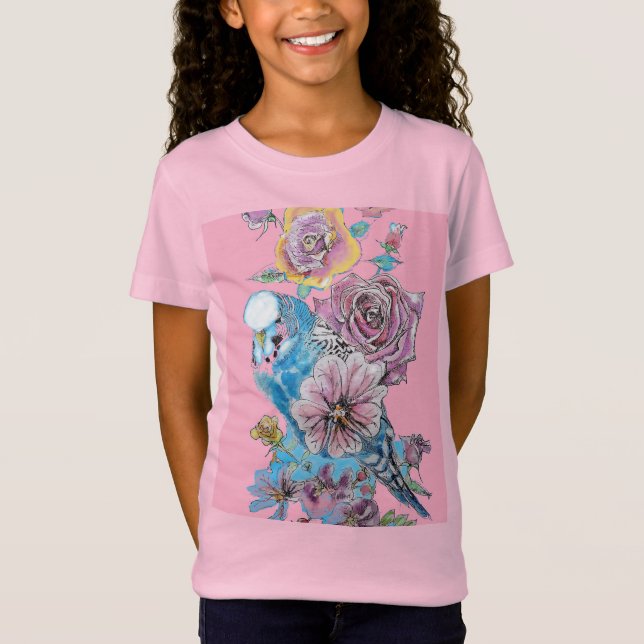 Camiseta De Los Chicas Rosa De Blue Budgie Cute (Anverso)