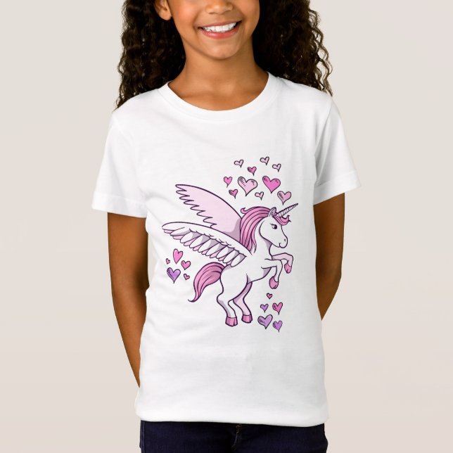 Camiseta de los corazones de Pegaso del unicornio (Anverso)