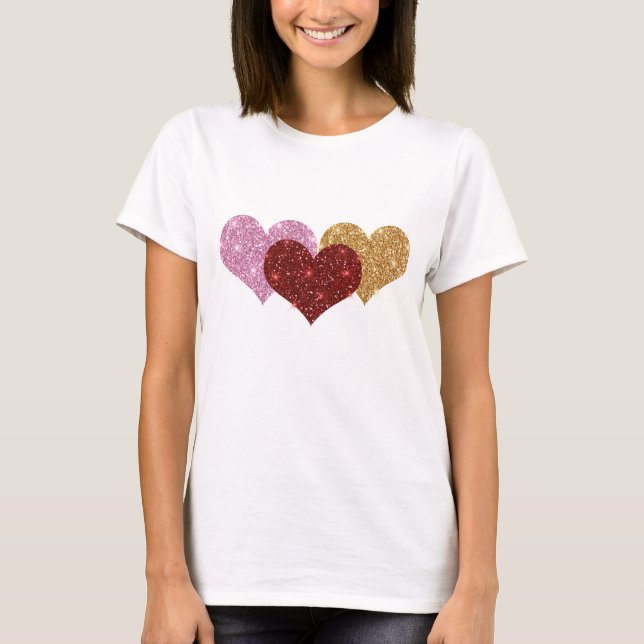 Camiseta de los corazones del purpurina (Anverso)