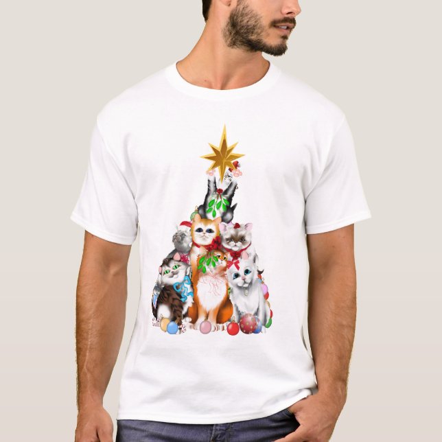 Camiseta de los gatitos del árbol de navidad (Anverso)