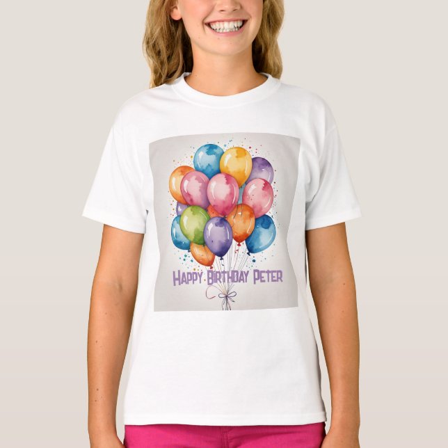 Camiseta de los globos de cumpleaños feliz - Nombr (Anverso)