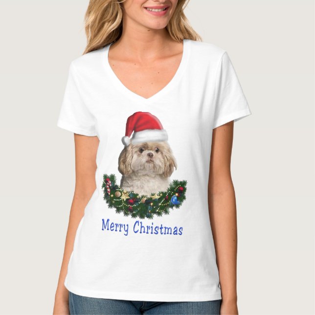 Camiseta de los Navidades de perro de Shih-Tsu (Anverso)