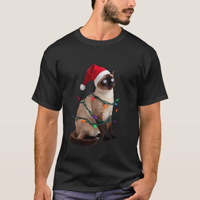 Camiseta de luces de Navidad de gato siamés para a (Anverso)