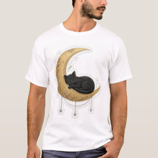Camiseta de luna de gato negro lindo
